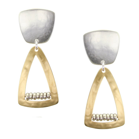 Tapered Square with Triangle Frame and Beads Clip or Post Earring