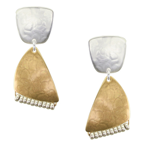 Tapered Square with Rounded Triangle and Beads Clip or Post Earring