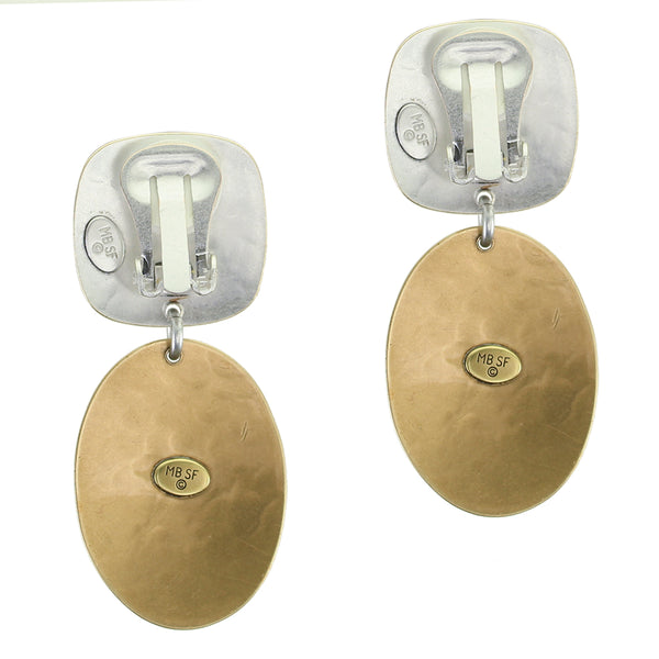 Rounded Square with Stamped Ovals Clip or Post Earring