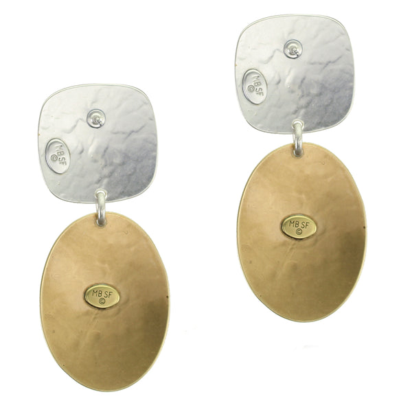 Rounded Square with Stamped Ovals Clip or Post Earring