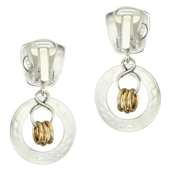 Tapered Square with Hoop and Rings Clip or Post Earrings