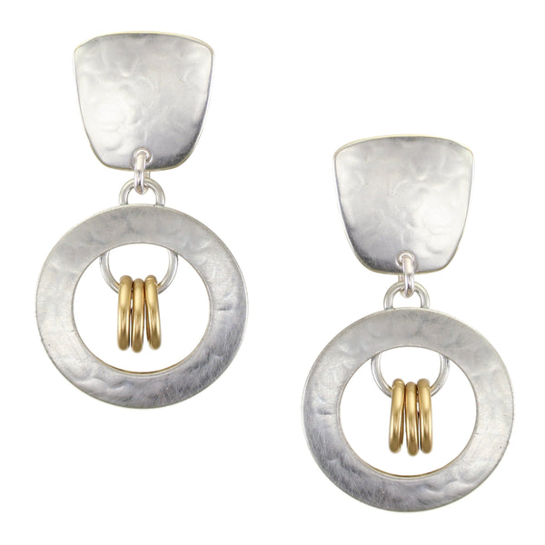 Tapered Square with Hoop and Rings Clip or Post Earrings