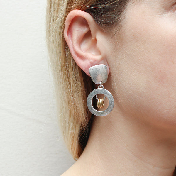 Tapered Square with Hoop and Rings Clip or Post Earrings