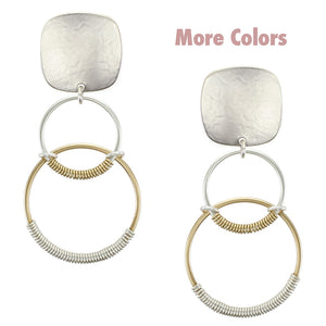 Square with Linked Wire Wrapped Rings Clip Earring
