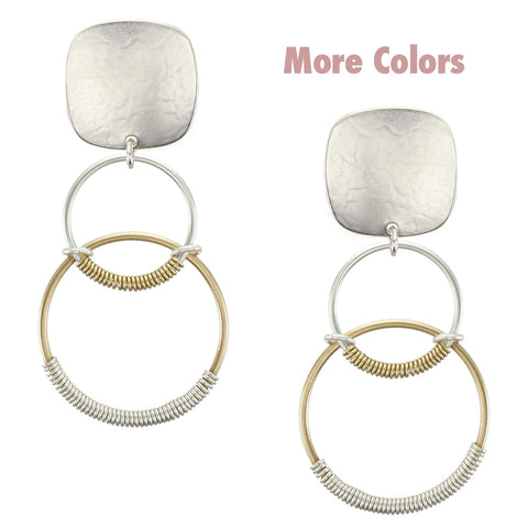 Square with Linked Wire Wrapped Rings Clip Earring