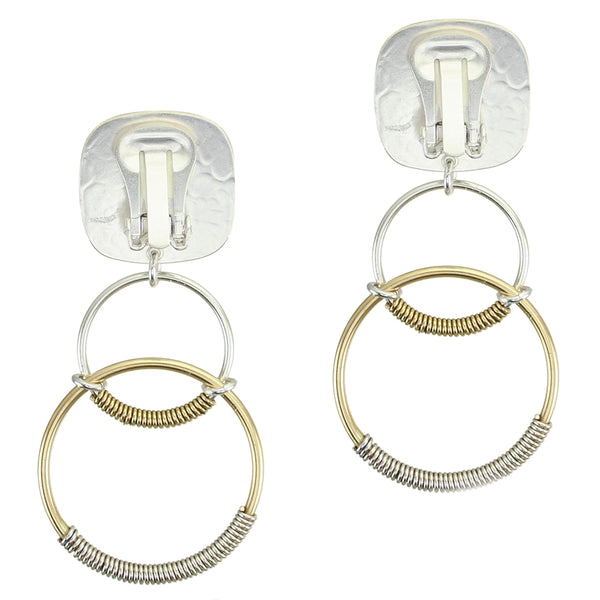 Square with Linked Wire Wrapped Rings Clip Earring