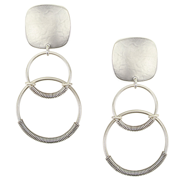 Square with Linked Wire Wrapped Rings Clip Earring