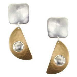 Square with Cutout Crescent and Bead Clip Earrings