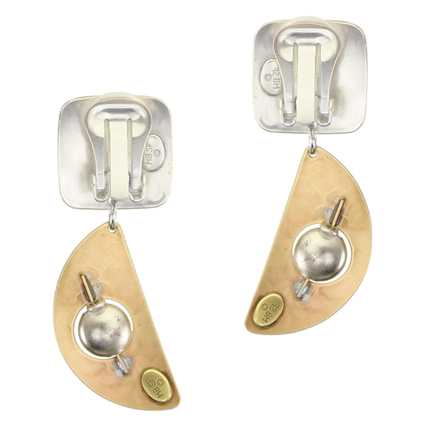Square with Cutout Crescent and Bead Clip Earrings