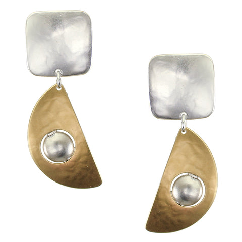 Square with Cutout Crescent and Bead Clip Earrings