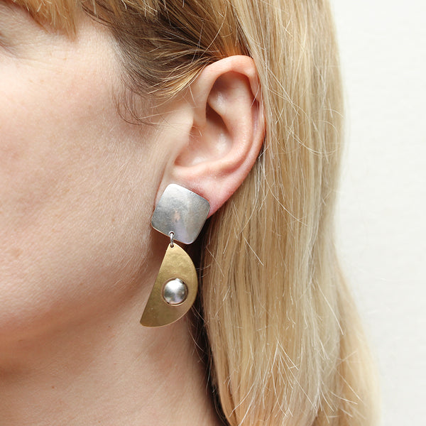 Square with Cutout Crescent and Bead Clip Earrings
