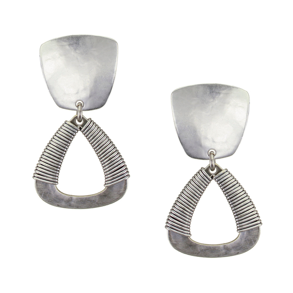 Tapered Square with Wire Wrapped Teardrop Clip or Post Earring