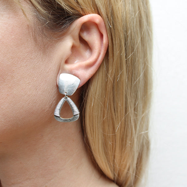 Tapered Square with Wire Wrapped Teardrop Clip or Post Earring