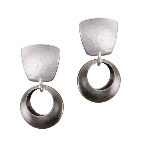 Tapered Square with 3D Cutout Discs Clip or Post Earring