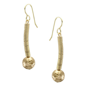 Wire Wrapped Curve with Textured Bead Wire Earring