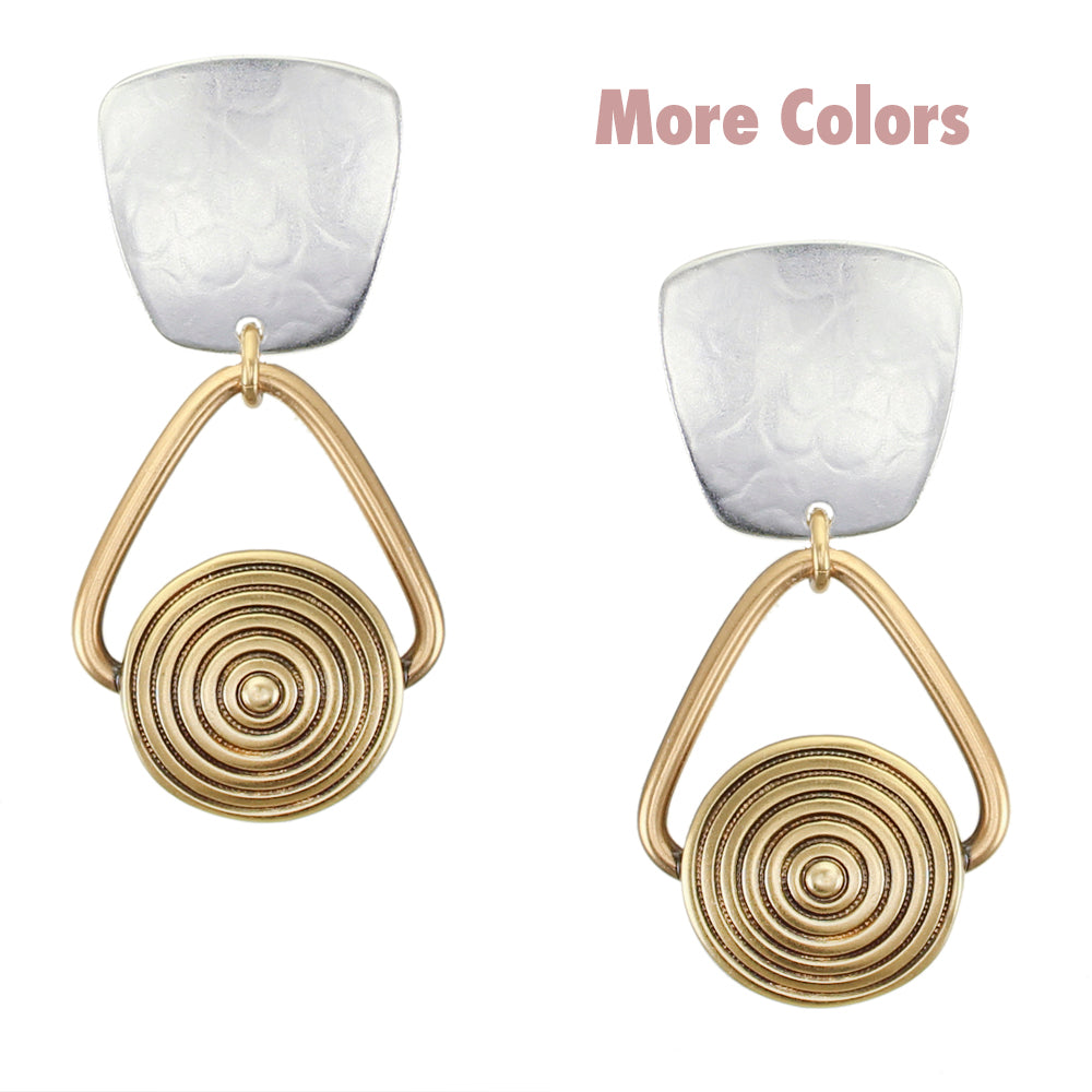 Tapered Square with Ring and Patterned Disc Clip or Post Earrings