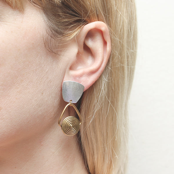 Tapered Square with Ring and Patterned Disc Clip or Post Earrings