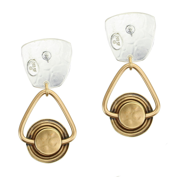 Tapered Square with Ring and Patterned Disc Clip or Post Earrings