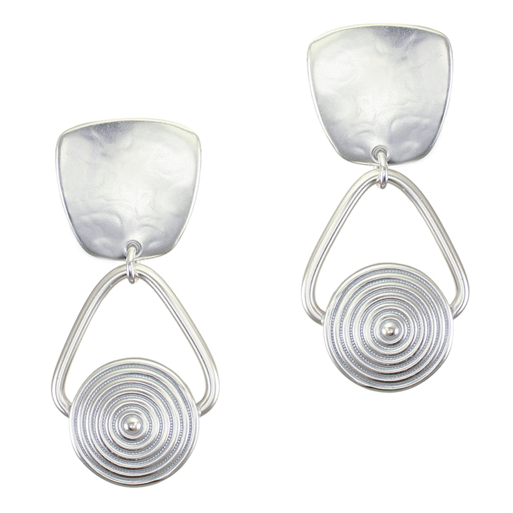 Tapered Square with Ring and Patterned Disc Clip or Post Earrings