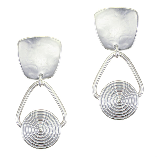 Tapered Square with Ring and Patterned Disc Clip or Post Earrings