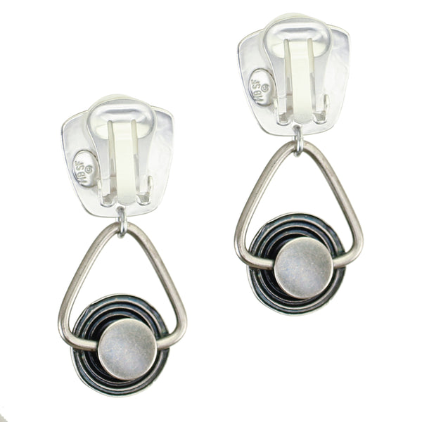 Tapered Square with Ring and Patterned Disc Clip or Post Earrings
