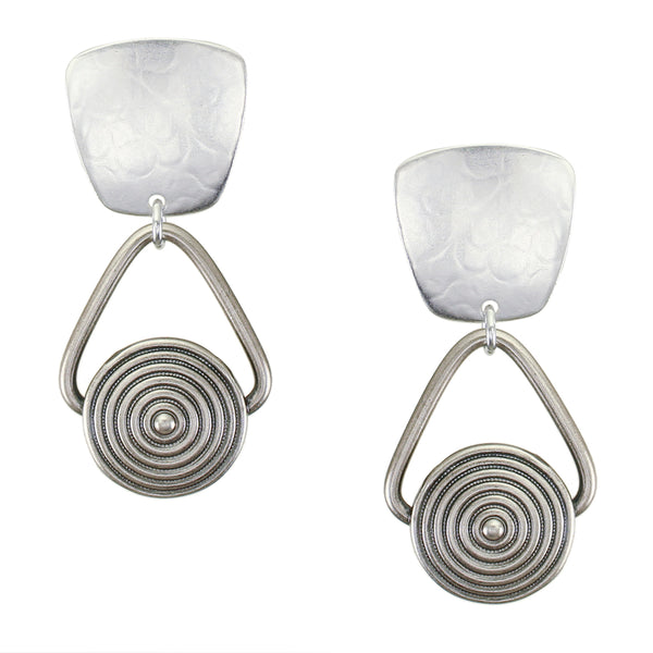 Tapered Square with Ring and Patterned Disc Clip or Post Earrings