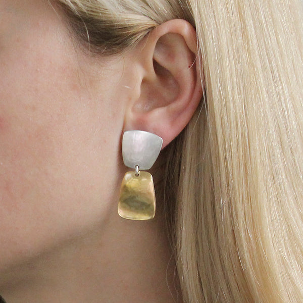 Tapered Square with Rounded Tapered Rectangle Clip or Post Earring