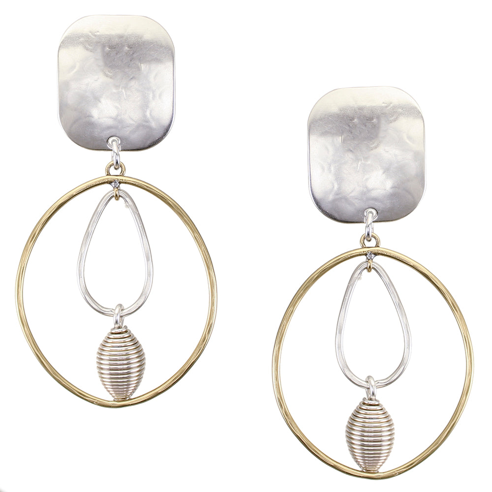 Rectangle with Rings and Metal Bead Clip Earrings