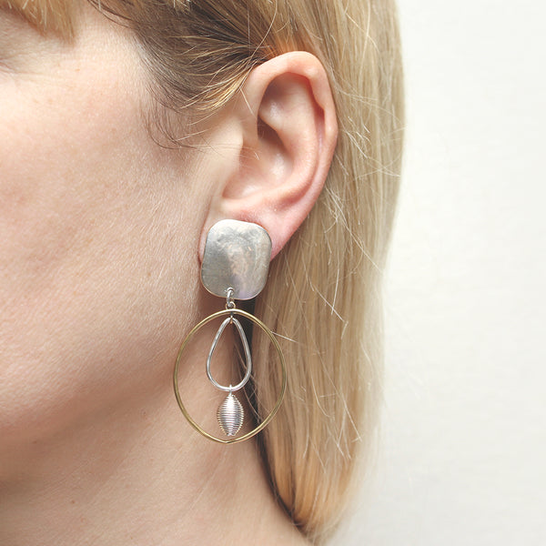 Rectangle with Rings and Metal Bead Clip Earrings