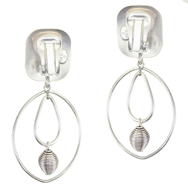 Rectangle with Rings and Metal Bead Clip Earrings