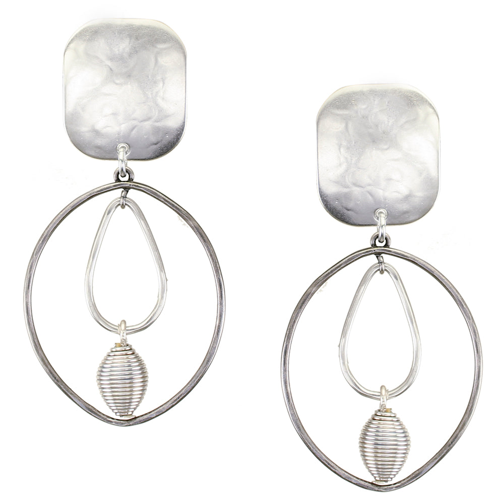 Rectangle with Rings and Metal Bead Clip Earrings