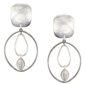 Rectangle with Rings and Metal Bead Clip Earrings