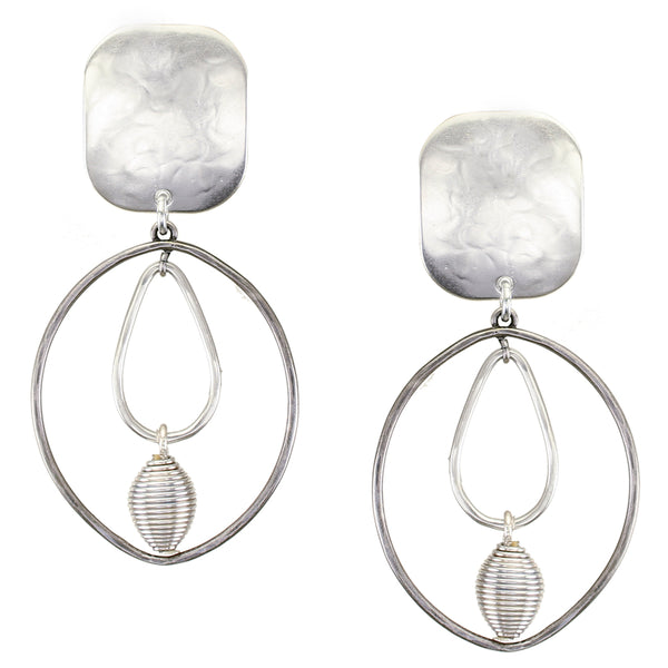 Rectangle with Rings and Metal Bead Clip Earrings