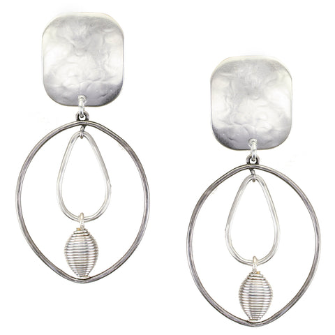 Rectangle with Rings and Metal Bead Clip Earrings