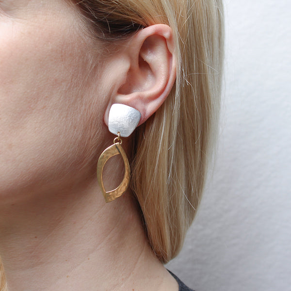 Tapered Square with Layered Swoops Post or Clip Earring