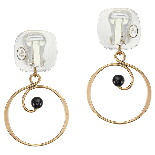 Square with Spiral and Bead Clip or Post Earring