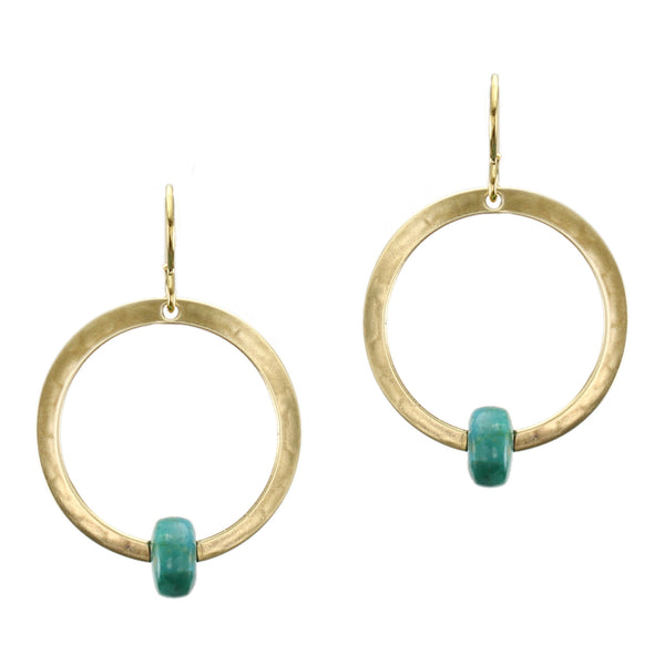 Large Ring and Beads Wire Earrings