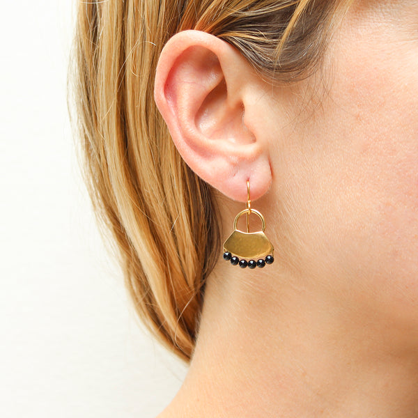 Hoop with Fan and Beads Wire Earrings