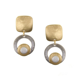 Small Square with a Ring and Layered Discs Clip Earring
