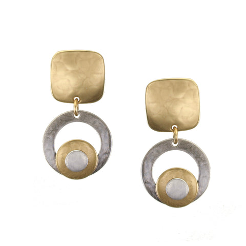 Small Square with a Ring and Layered Discs Clip Earring