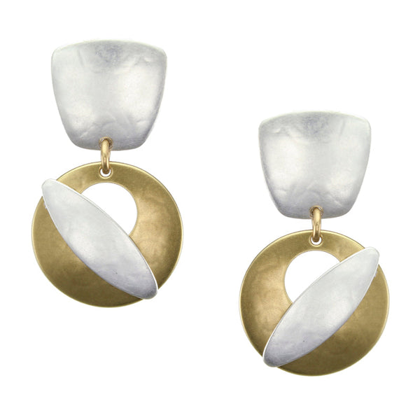 Tapered Square with Disc and Leaf Earring