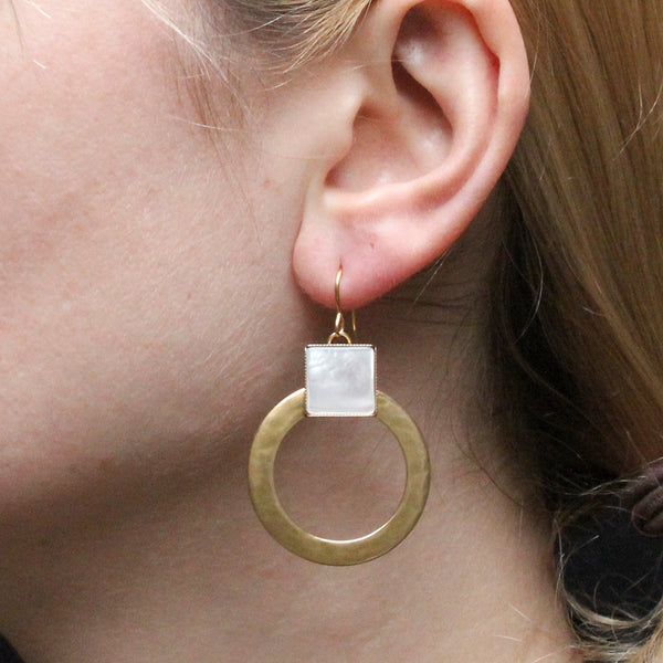 Mother of Pearl Door Knocker Wire Earrings