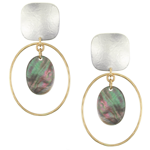 Large Square with Oval Ring and Mother of Pearl Clip Earrings