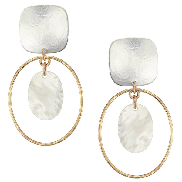 Large Square with Oval Ring and Mother of Pearl Clip Earrings