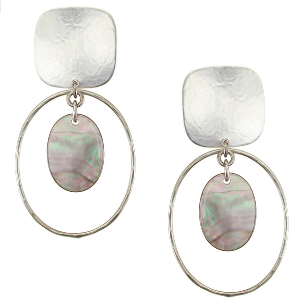 Large Square with Oval Ring and Mother of Pearl Clip Earrings