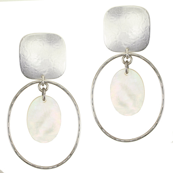 Large Square with Oval Ring and Mother of Pearl Clip Earrings
