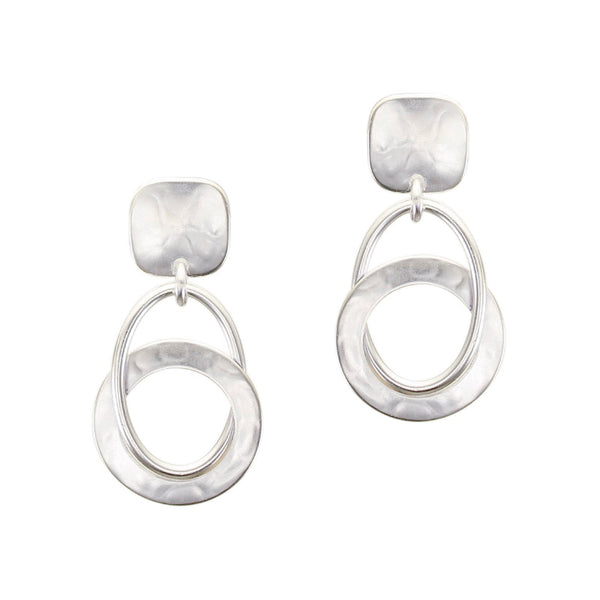 Square with Interlocking Cutout Disc and Oval Ring Earring