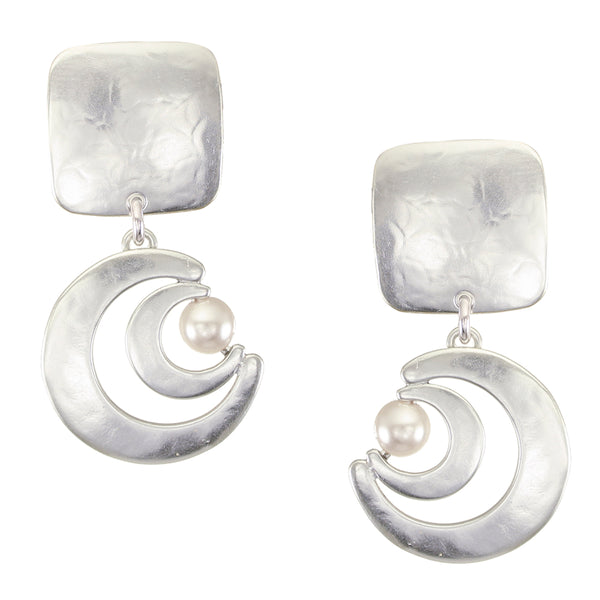 Square with Graduated Crescents and Pearl Clip or Post Earring