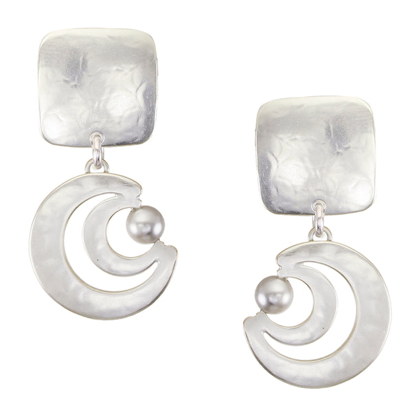 Square with Graduated Crescents and Pearl Clip or Post Earring