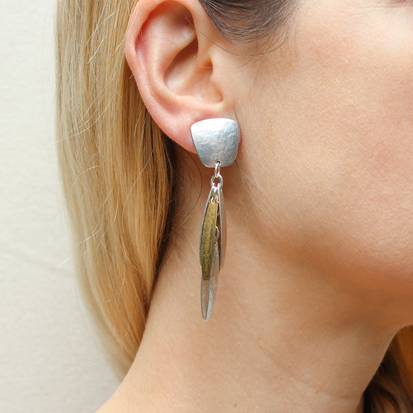 Tapered Square with Rounded Leaves Clip or Post Earrings